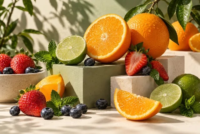 Fresh citrus fruit and berries